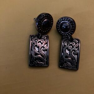 Black and Silver Rectangular Earrings